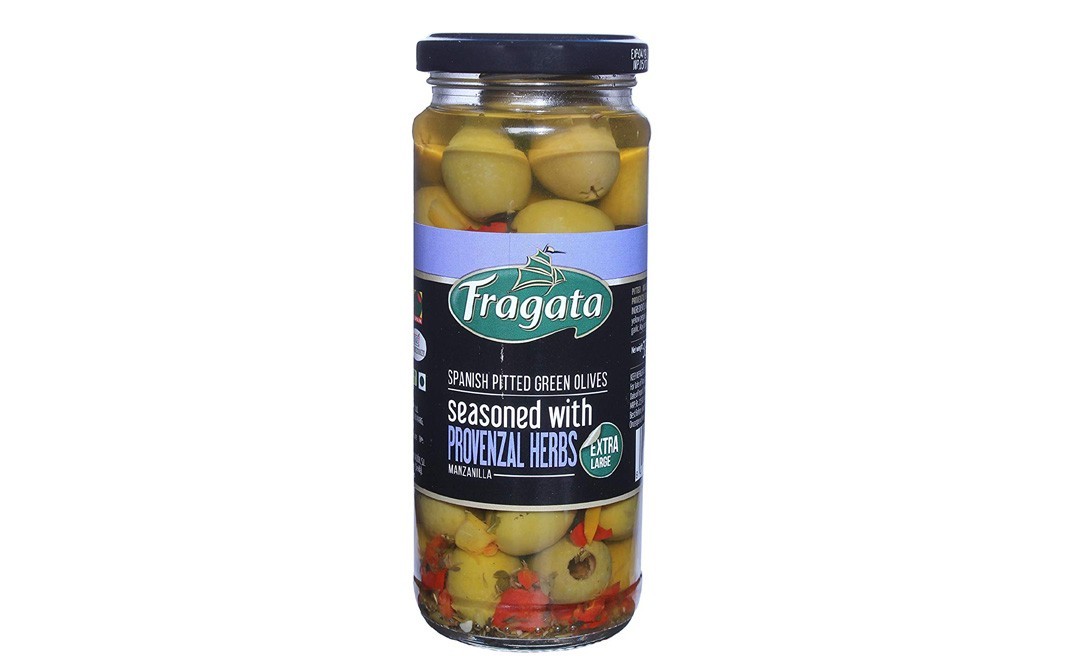 Fragata Spanish Pitted Green Olives, Seasoned with Provenzal Herbs   Glass Jar  330 grams